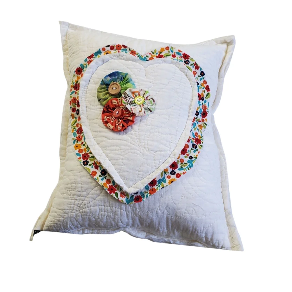 Handcrafted Floral Heart Decorative Pillow
